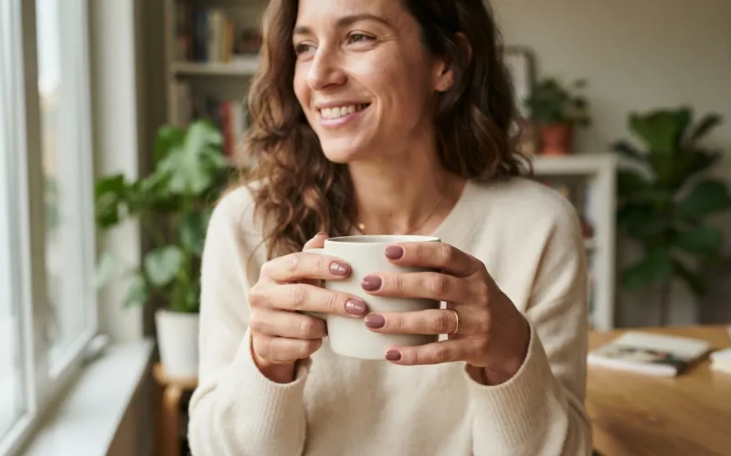 a woman with stylish painted nails